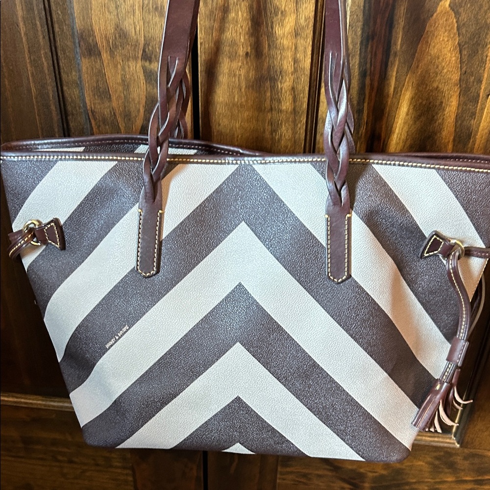 Dooney & Bourke Tan and Brown Chevron Tote - Picture 7 of 15
